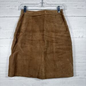 Vintage Ivy Club Classics brown 100% Leather A-Line Skirt Womens Size 5/6